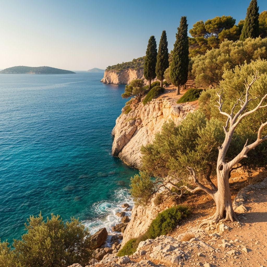 Αρχαία μεσογειακή ακτή με ελιές