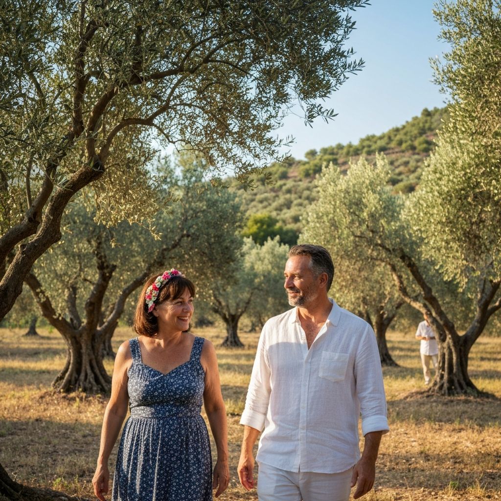 Άνθρωποι που περπατούν σε ελαιώνα